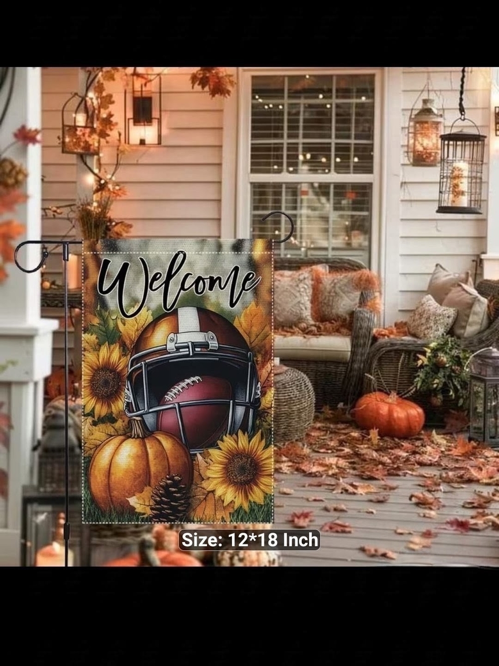 Welcome Football & Autumn Sunflower Garden Flag - Brown/Orange
